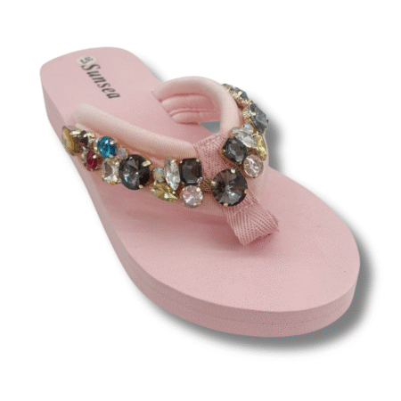 sandalias de cuña elegantes mujer con piedrecitas ROSA