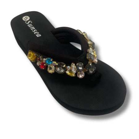 sandalias de cuña elegantes mujer con piedrecitas NEGRO