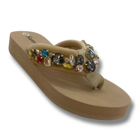sandalias de cuña elegantes mujer con piedrecitas CAMEL