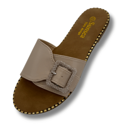 chanclas de pala con hebilla color beige