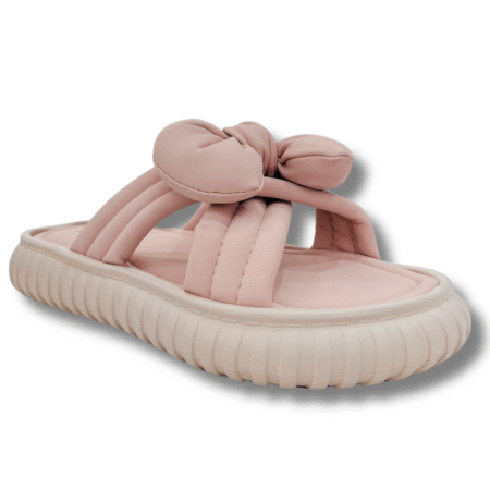 sandalias planas con lazo rosa