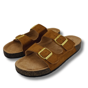 Sandalias bio ajustables mujer vista lateral color camel