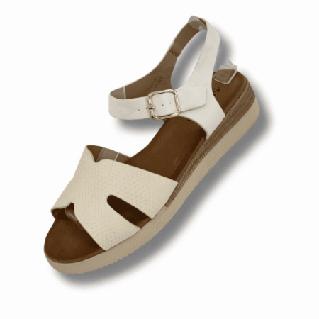 sandalias de cuña cinta frontal mujer beige