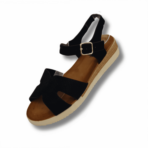 sandalias de cuña cinta frontal mujer negro