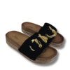 sandalias elegantes mujer con cadena de aros dorada NEGRO