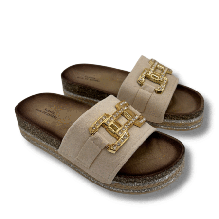 Sandalias de Verano para Mujer con Adorno de Bio - Beige, 40