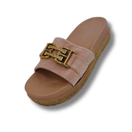 sandalias planas con diseño bb color rosa