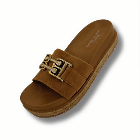 sandalias planas con diseño bb color camel