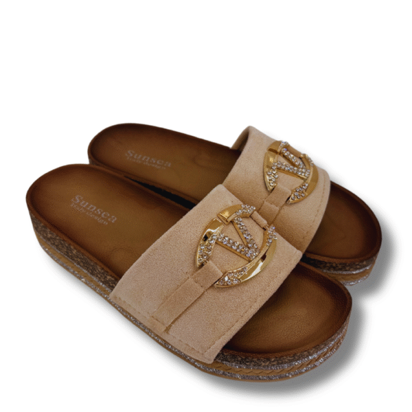 sandalias con diseño de v mujer beige