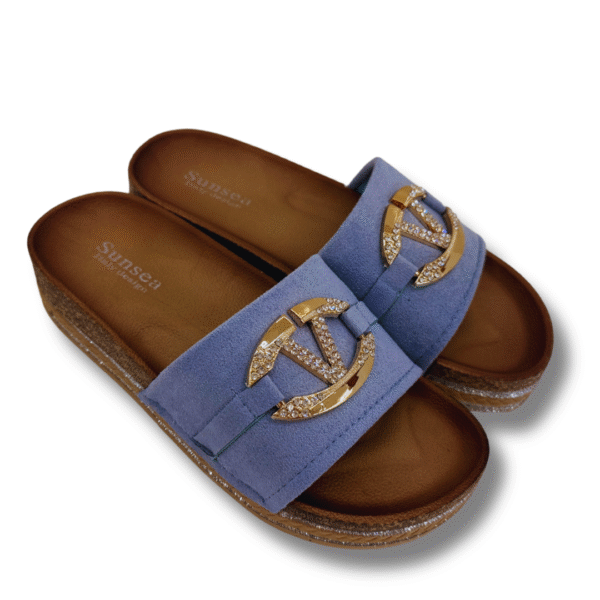 sandalias con diseño de v mujer azul