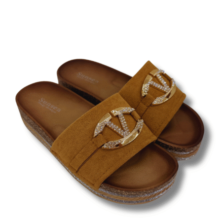 sandalias con diseño de v mujer camel