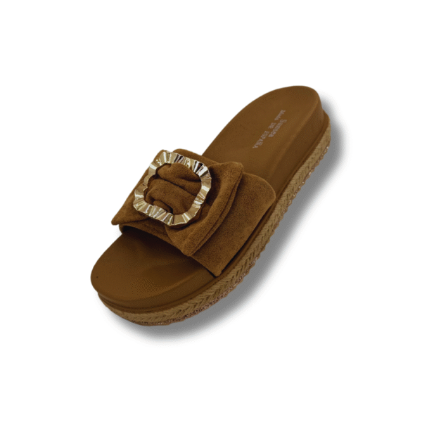 Sandalias con Círculo Dorado camel