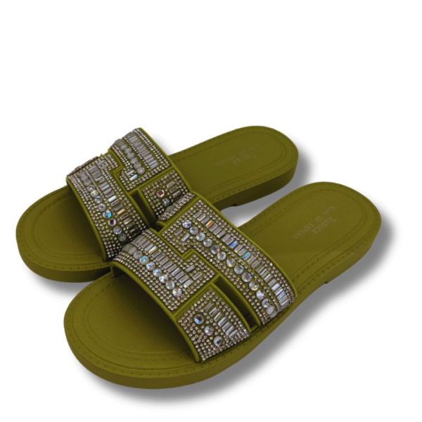 sandalias planas cristalina verde