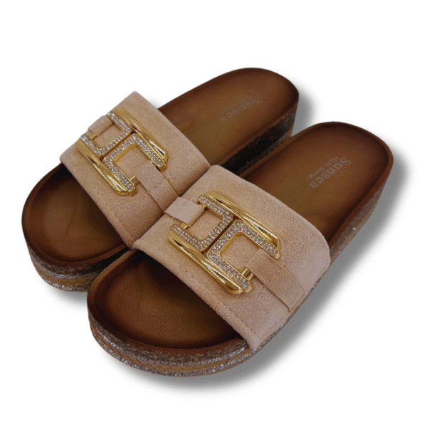 sandalias con cadena de mujer beige
