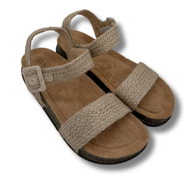 sandalia de yute con hebilla beige vista lateral