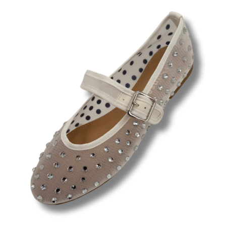 BAILARINAS DE TACON BAJO CON DIAMANTES PARA MUJER BLANCO