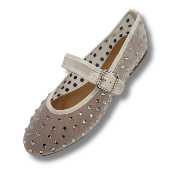 BAILARINAS DE TACON BAJO CON DIAMANTES PARA MUJER BLANCO