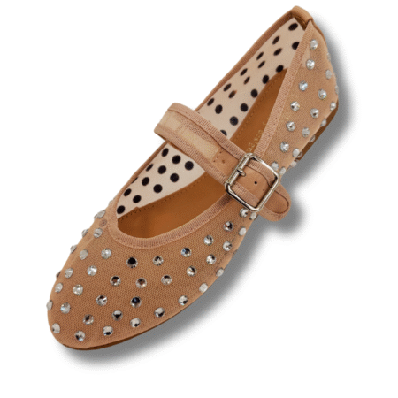 BAILARINAS DE TACON BAJO CON DIAMANTES PARA MUJER CHAMPAGNE