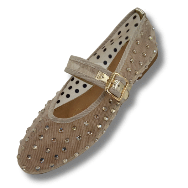 BAILARINAS DE TACON BAJO CON DIAMANTES PARA MUJER BEIGE