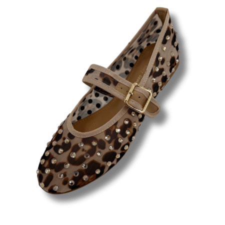 BAILARINAS DE TACON BAJO CON DIAMANTES PARA MUJER LEOPÀRDO