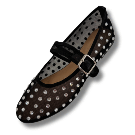 BAILARINAS DE TACON BAJO CON DIAMANTES PARA MUJER NEGRO