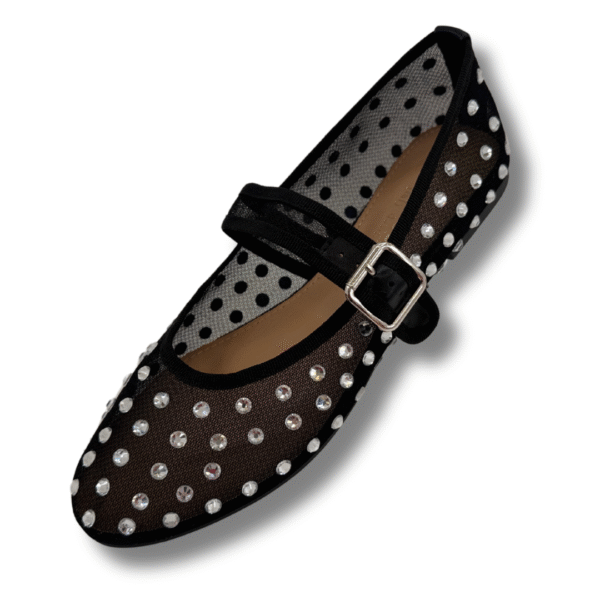 BAILARINAS DE TACON BAJO CON DIAMANTES PARA MUJER NEGRO