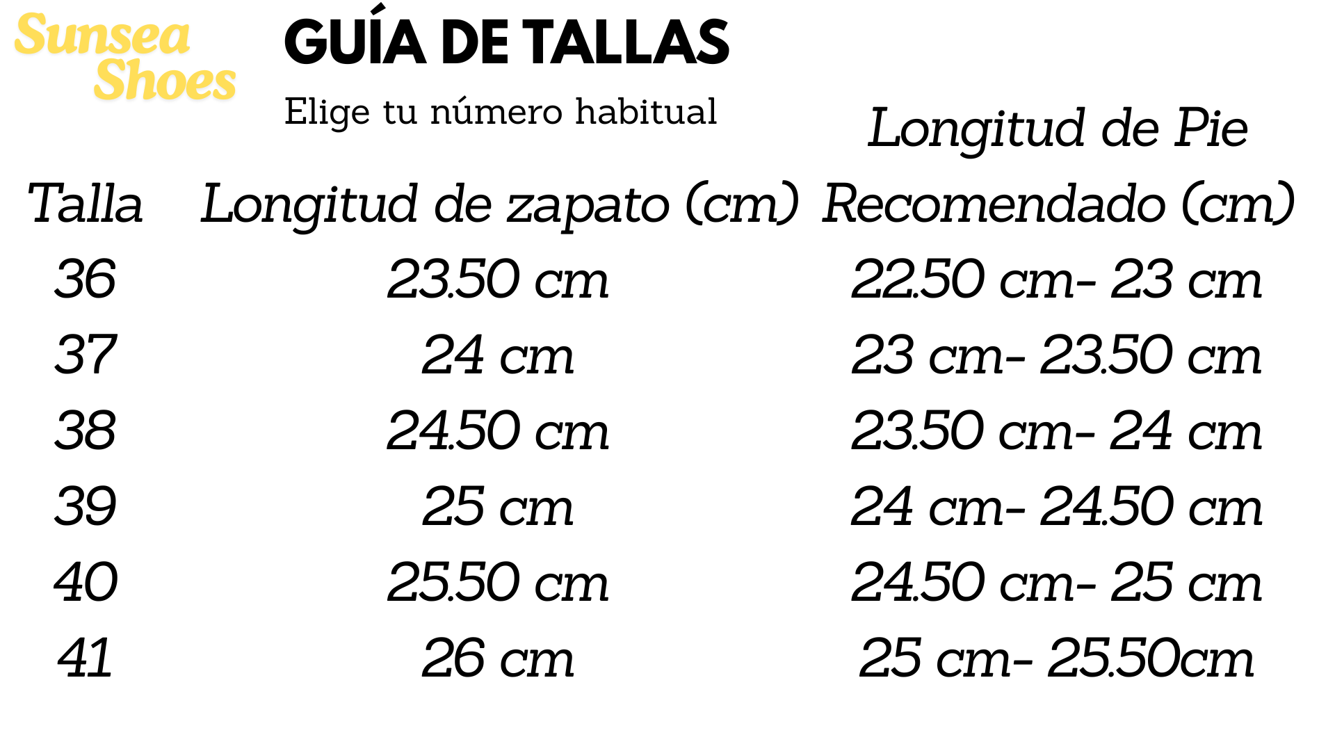 GUIA DE TALLAS CALZA NORMAL ESPAÑOL