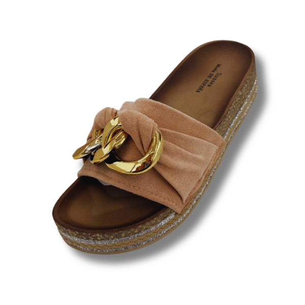 Sandalias de mujer con cadena de aro dorado rosa