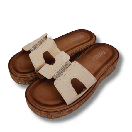 sandalias planas clásicas con diamantes mujer beige