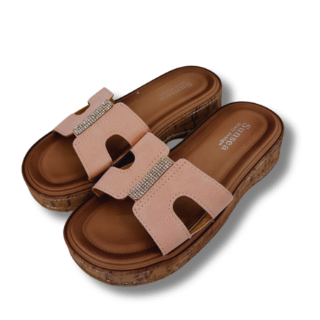 sandalias planas clásicas con diamantes mujer rosa