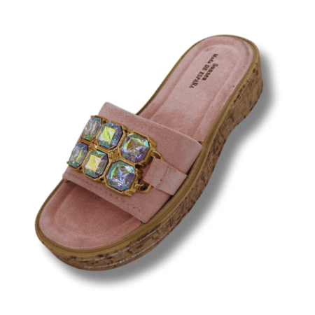 sandalias planas con diamantes para mujer color rosa