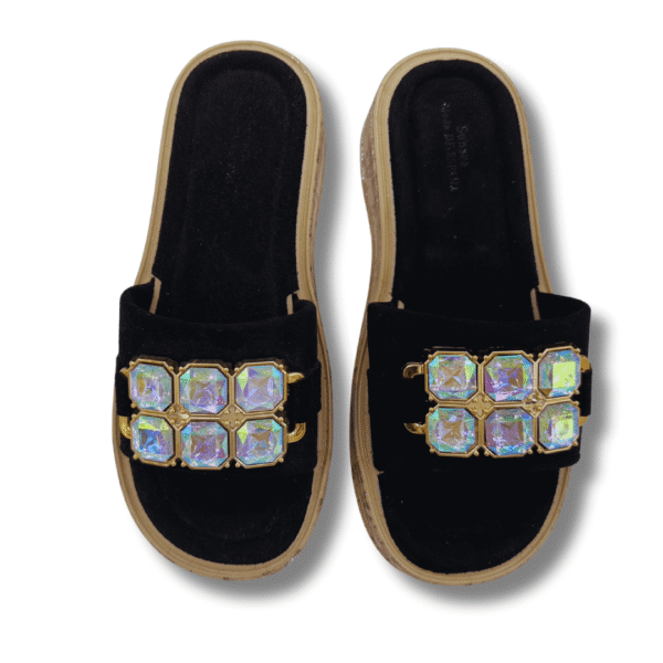 sandalias planas con diamantes para mujer color negro