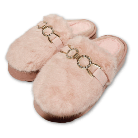 zuecos de casa mujer pelito aros dorados color rosa