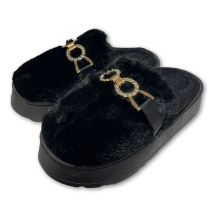 zuecos de casa mujer pelito aros dorados color negro