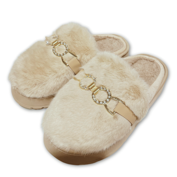 zuecos de casa mujer pelito aros dorados color beige