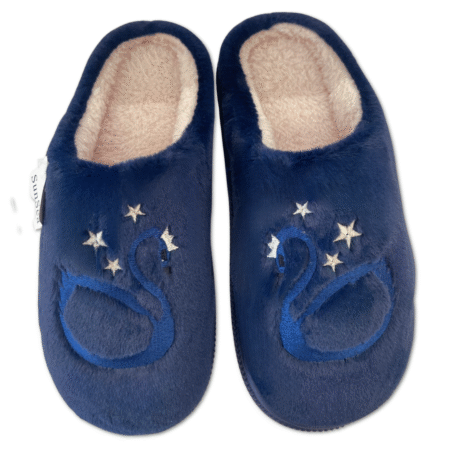 zapatillas de casa cisne elegantes pelito antideslizante azul