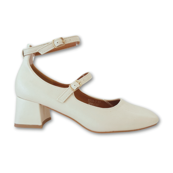 merceditas doble hebilla tacon bajo cuadrado color beige