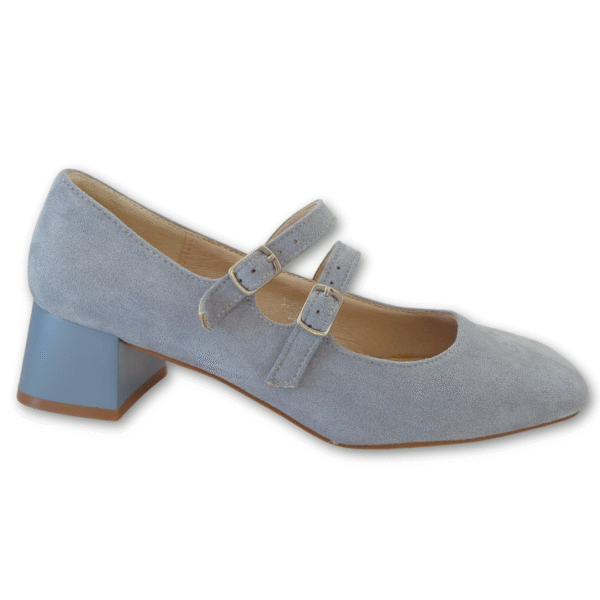 Tacones Bajos Puntera Cuadrada con Tiras en Antelina color azul