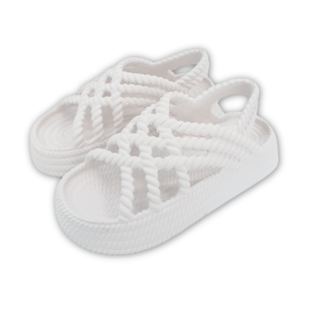 Sandalia tipo pala trenzada color blanco vista frontal de material EVA ligero