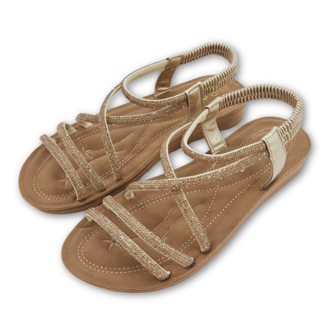 sandalias tiras brillantes oro