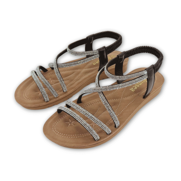sandalias tiras brillantes negras