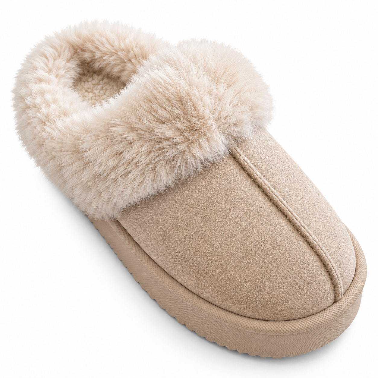 Zapatillas de casa mujer con pelo beige JFS001 vista superior