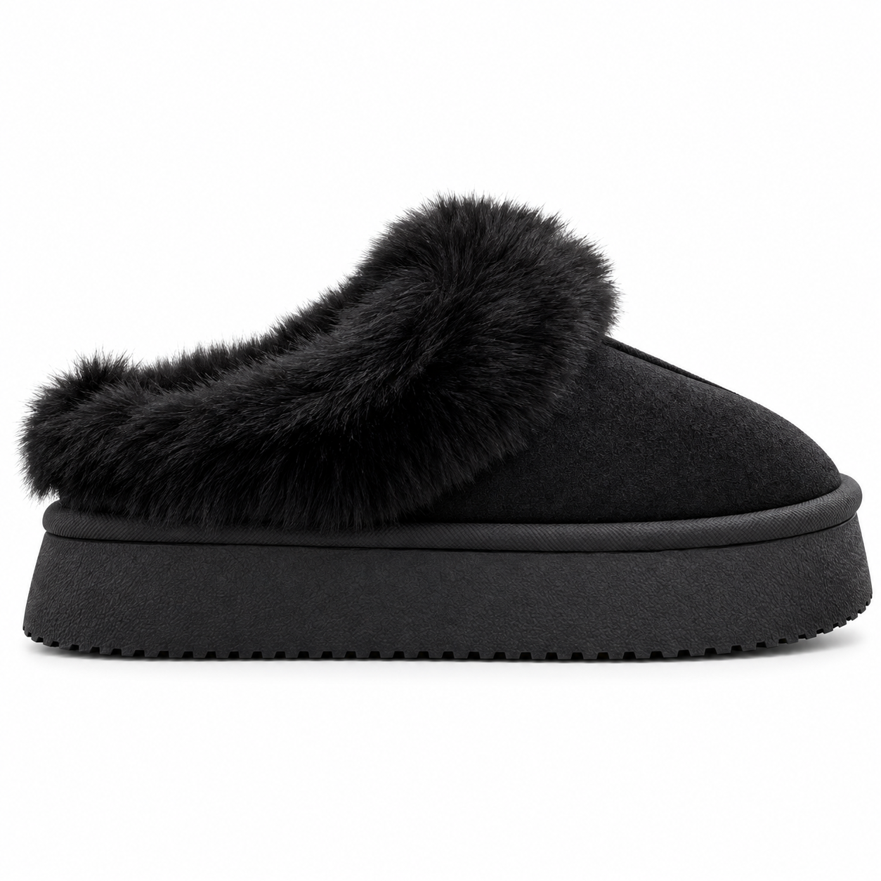 Zapatillas de casa mujer con pelo negro JFS001 vista lateral