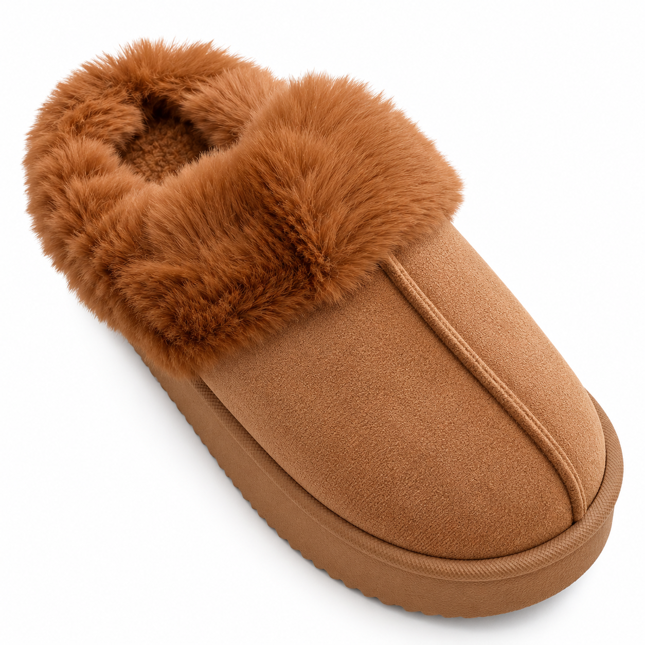 Zapatillas de casa mujer con pelo camel JFS001 vista superior