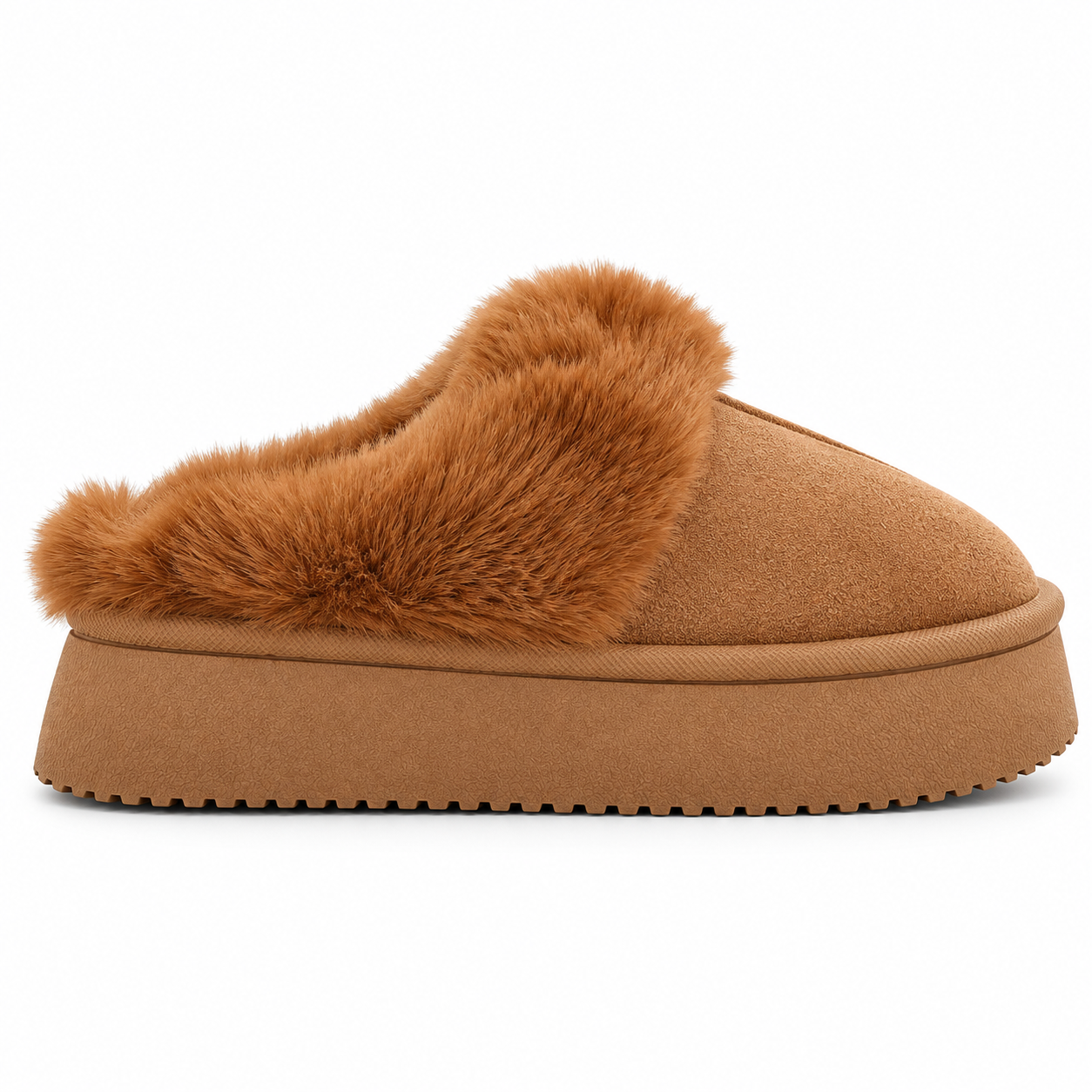 Zapatillas de casa mujer con pelo camel JFS001 vista lateral