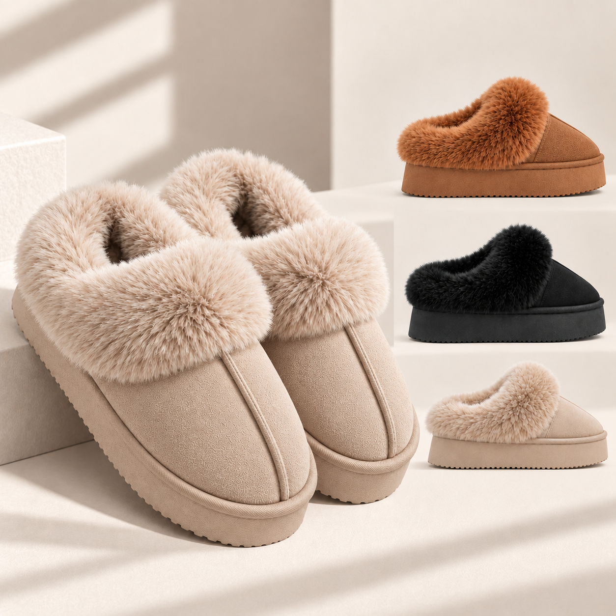 Zapatillas de casa mujer con pelo beige JFS001 3 colores